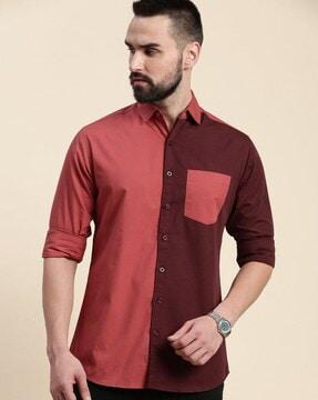 men-colourblock-regular-fit-shirt-with-patch-pocket