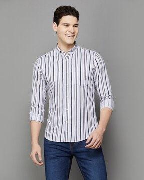 Women Striped Regular Fit Shirt with Patch Pocket