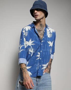 Men Printed Shirt with Spread Collar