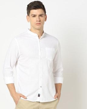 Men Mandarin Collar Slim Fit Shirt