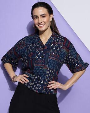printed-tunic-with-puffed-sleeves