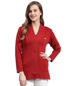 Women V-Neck Cardigan with Patch Pockets