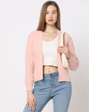 Women Ribbed Front-Open Cardigan