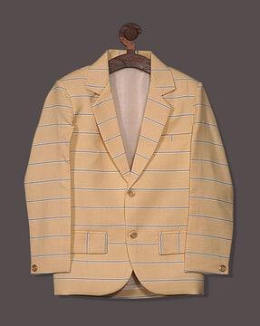 Boys Striped Single-Breasted Blazer with Notched Lapel