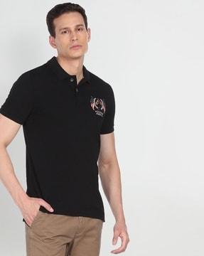 Men Logo Print Regular Fit Polo T-Shirt