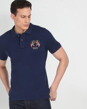 Men Regular Fit Polo T-Shirt with Logo Print
