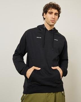 Men Relaxed Fit Hoodie with Typographic Print