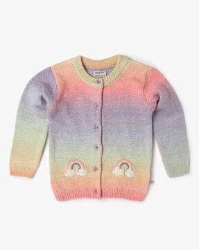 Girls Regular Fit Cardigan with Rainbow Embroidery