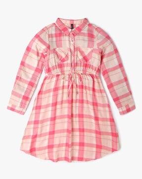 Girls Checked Shirt Dress with Patch Pockets