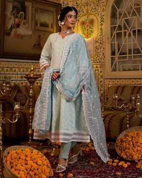 Women Embroidered Anarkali Kurta Suit Set