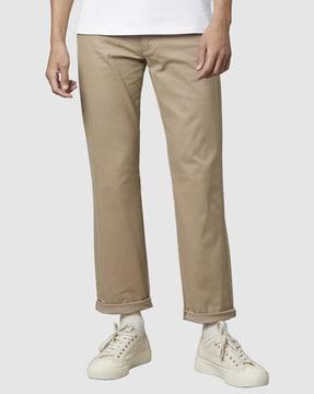 Men Straight Fit Flat-Front Chinos with Insert Pockets