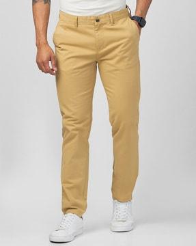Men Relaxed Fit Flat Front Trousers with Insert Pockets