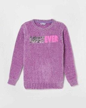 Girls Embellished Round-Neck Sweater