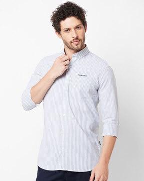 Striped Slim Fit Shirt with Patch Pocket