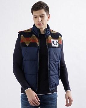 Geometric-Knit Regular Fit Puffer Jacket