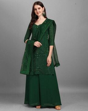Women Embroidered 3-Piece Semi-Stitched Straight Dress Material