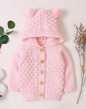 Girls Knitted Hooded Cardigan with Button Closure