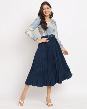 Women A-Line Dress with Smocked-Front