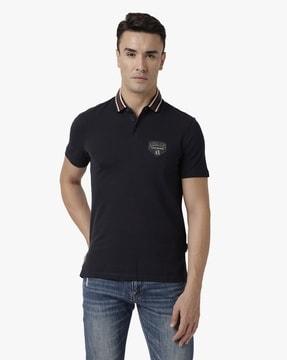 Stretchable Polo T-Shirt with Ribbed Collar