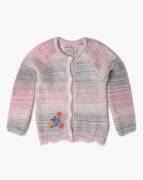 Girls Regular Fit Cardigan with Bee Embroidery