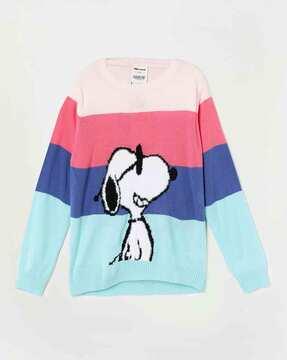 Girls Snoopy Print Round-Neck Sweater Dress