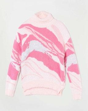 girls-printed-sweater-dress-with-ribbed-hem