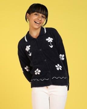 Girls Floral Knitted Cardigans with Button Closure