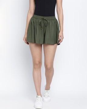 Women Pleated Hot Pants with Drawstring Waist