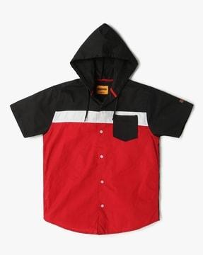 Boys Colourblock Relaxed Fit Hooded Shirt