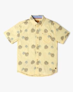 Boys Leaf Print Relaxed Fit Shirt