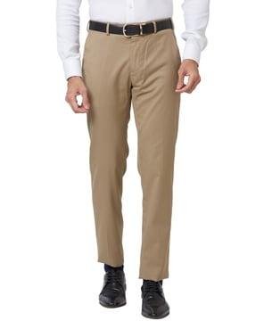 Men Slim Fit Flat-Front Trousers
