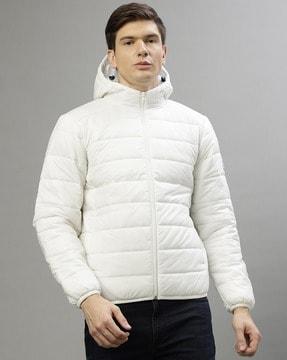 Men Regular Fit Quilted Puffer Hooded Jacket