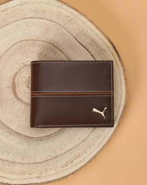 Leather Bi-Fold Wallet with Logo Applique