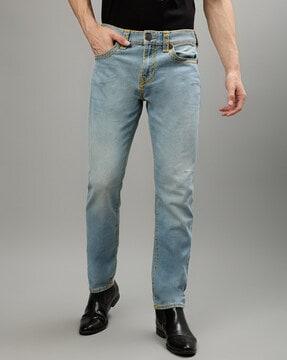 Men Washed Straight Fit Jeans with Stitched Detail