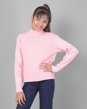 Girls Ribbed High-Neck Sweater