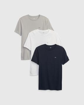 Pack of 3 Logo Print Regular Fit Crew-Neck T-Shirts