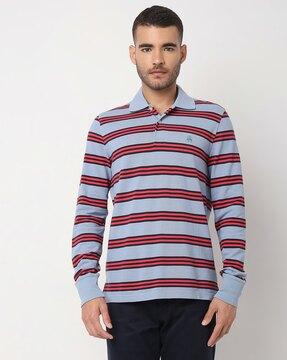 Classic Knitted Long Sleeve Stripe Polo T-Shirt