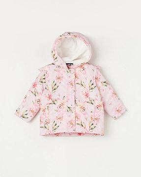 Girls Floral Print Hooded Jacket