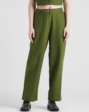 Women Slim Fit Flat-Front Trousers with Insert Pockets