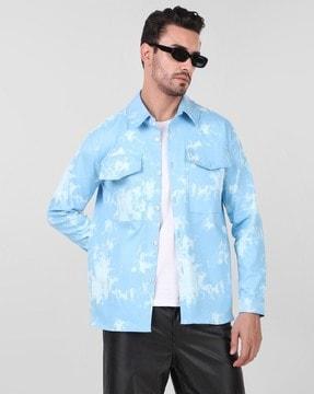 Men Tie & Dye Relaxed Fit Shacket with Flap Pockets