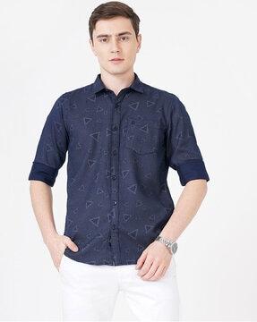 Geometric Woven Shirt with Patch Pocket