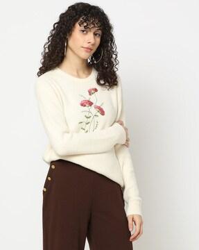 Women Embroidered Round-Neck Pullover