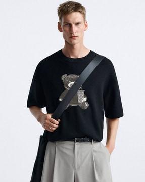 Men Graphic Loose Fit T-Shirt with Crew Neck