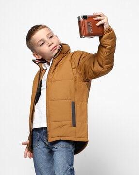 Boy Quilted High-Neck Jacket with Zip Closure