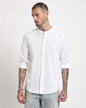 Men Slim Fit Shirt with Mandarin Collar