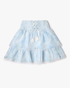 Girls Schiffli Embroidered Layered Skirt
