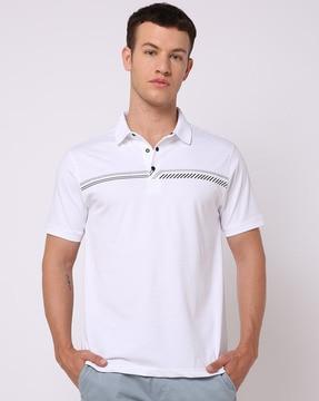 Men Slim Fit Polo T-Shirt with Placement Stripes