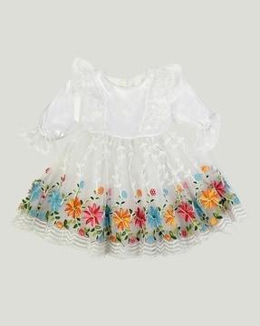 Girl's Fit & Flare Dress with Floral Applique
