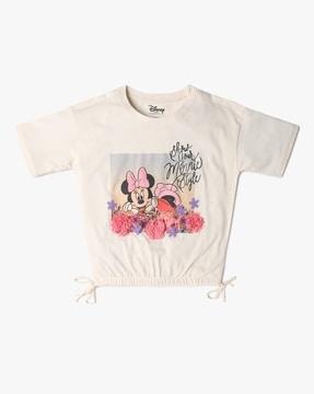 Girls Minnie-Mouse Print Relaxed Fit Round-Neck T-Shirt