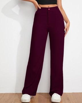Women Straight Fit Flat-Front Trousers